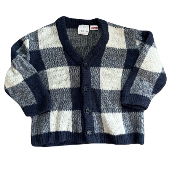 ZARA Navy Checkered Soft Cardigan 2T - Picture 1 of 2